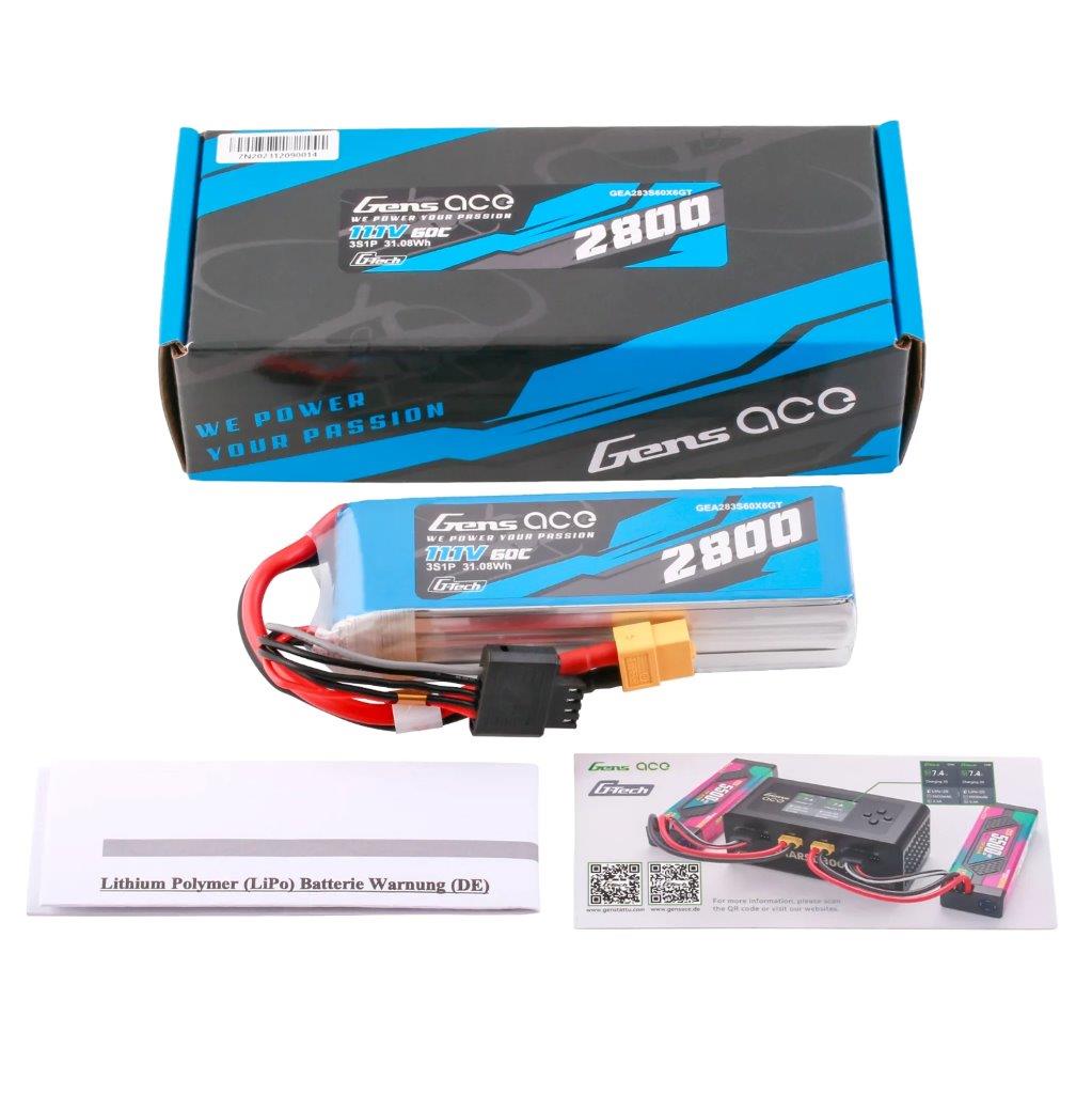 GensAce G-Tech 2800mAh 11.1V 60C 3S1P LiPo Battery Pack with XT60 Plug - 5