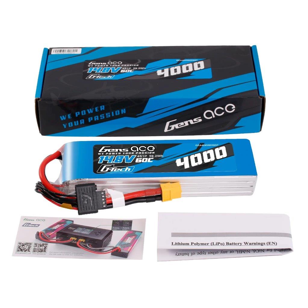GensAce G-Tech 4000mAh 14.8V 60C 4S1P XT60 LIPO Battery Pack - 5