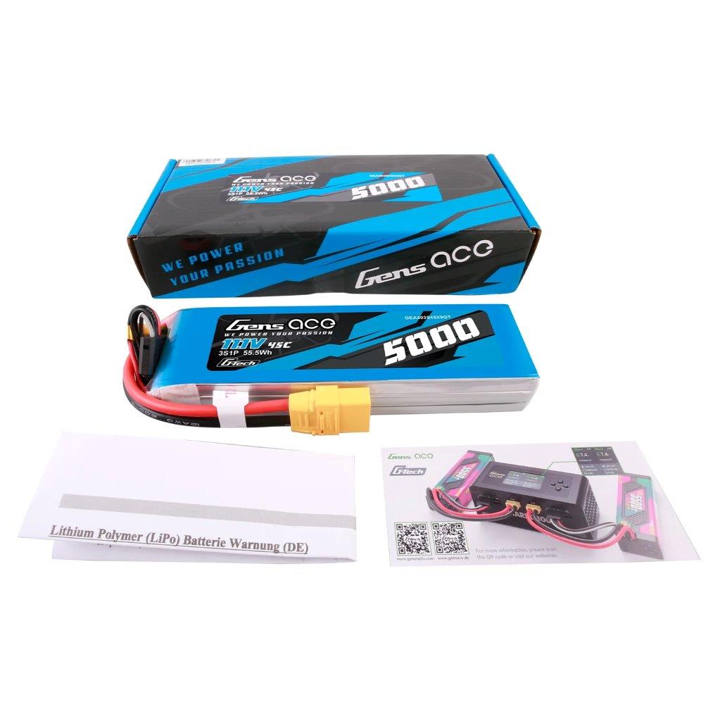 GensAce G-Tech 5000mAh 11.1V 45C 3S1P lipo battery with XT90 Plug - 2