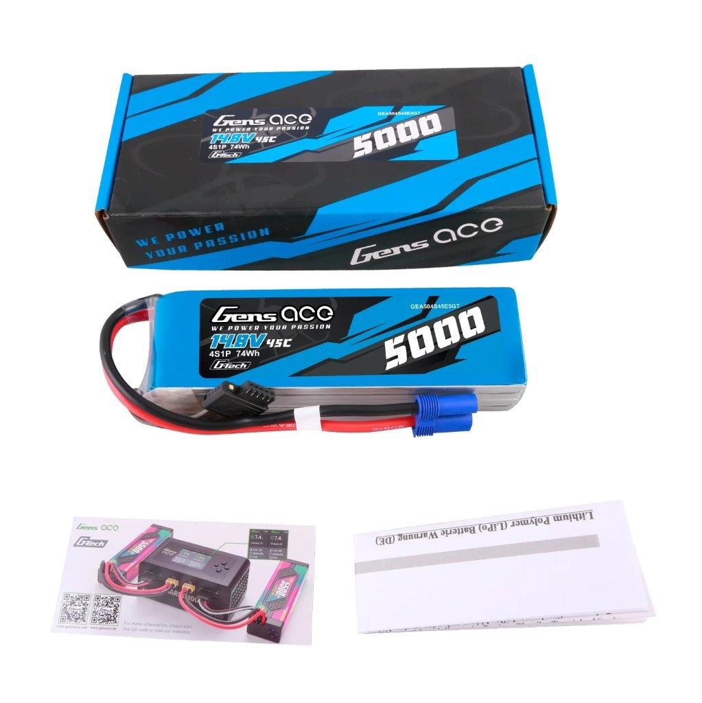 GensAce G-Tech 5000mAh 14.8V 45C 4S1P Heli Lipo Battery with EC5 Plug - 2