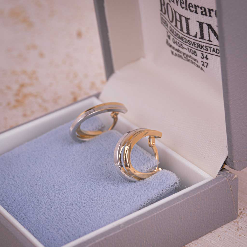 Guldörhängen Creoler 2-färg, 18k guld, Vintage - 7