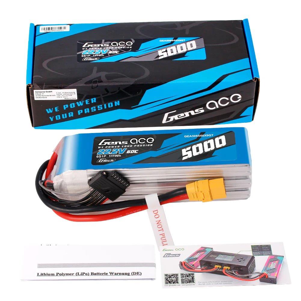 GensAce G-Tech 5000mAh 22.2V 60C 6S1P XT90 LIPO Battery Pack - 2