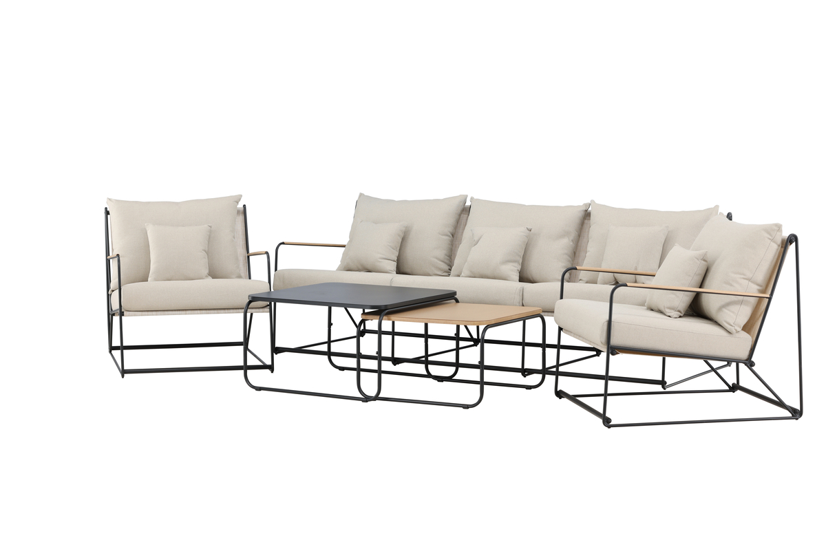 PÅL soffgrupp svart beige med soffa, fåtöljer och bord för uteplats