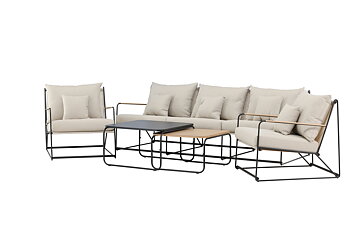PÅL soffgrupp svart beige med soffa, fåtöljer och bord för uteplats