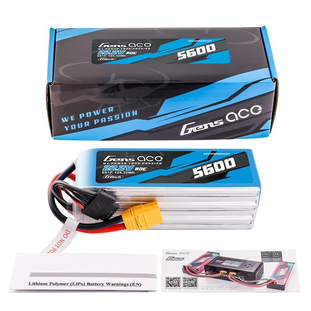 GensAce G-Tech 5600mAh 22.2V 80C 6S1P XT90 LIPO Battery Pack - 2