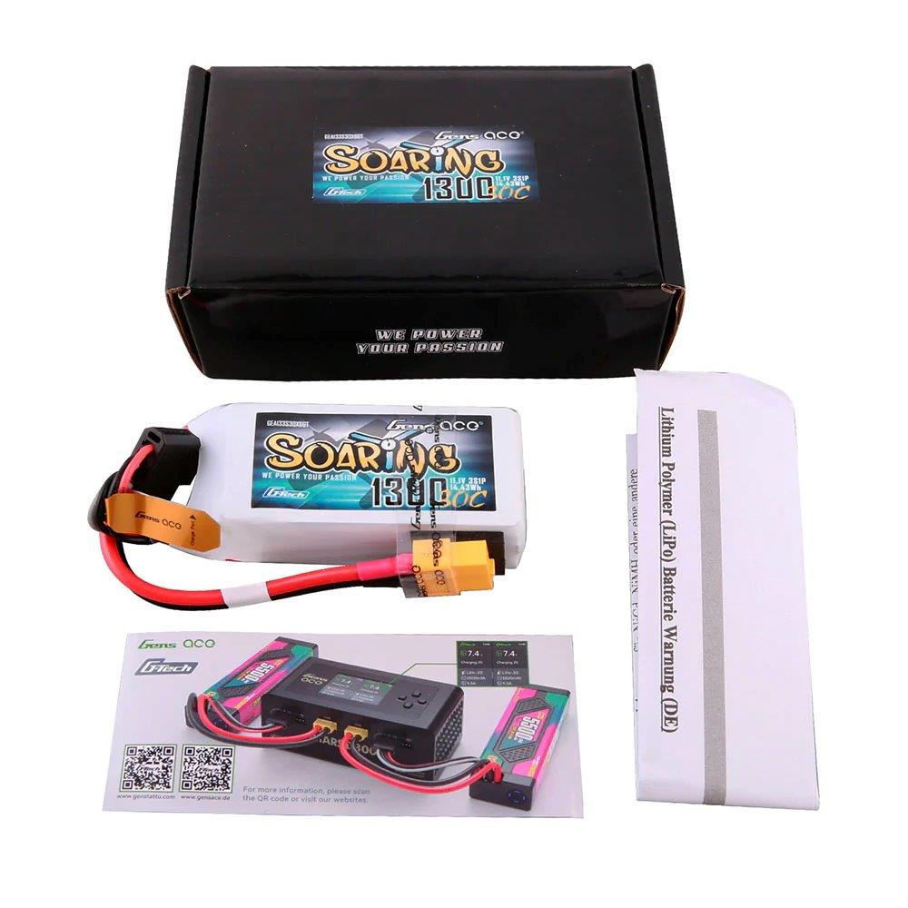 GensAce G-Tech Soaring 1300mAh 11.1V 30C 3S1P Lipo Battery Pack with XT60 Plug - 2
