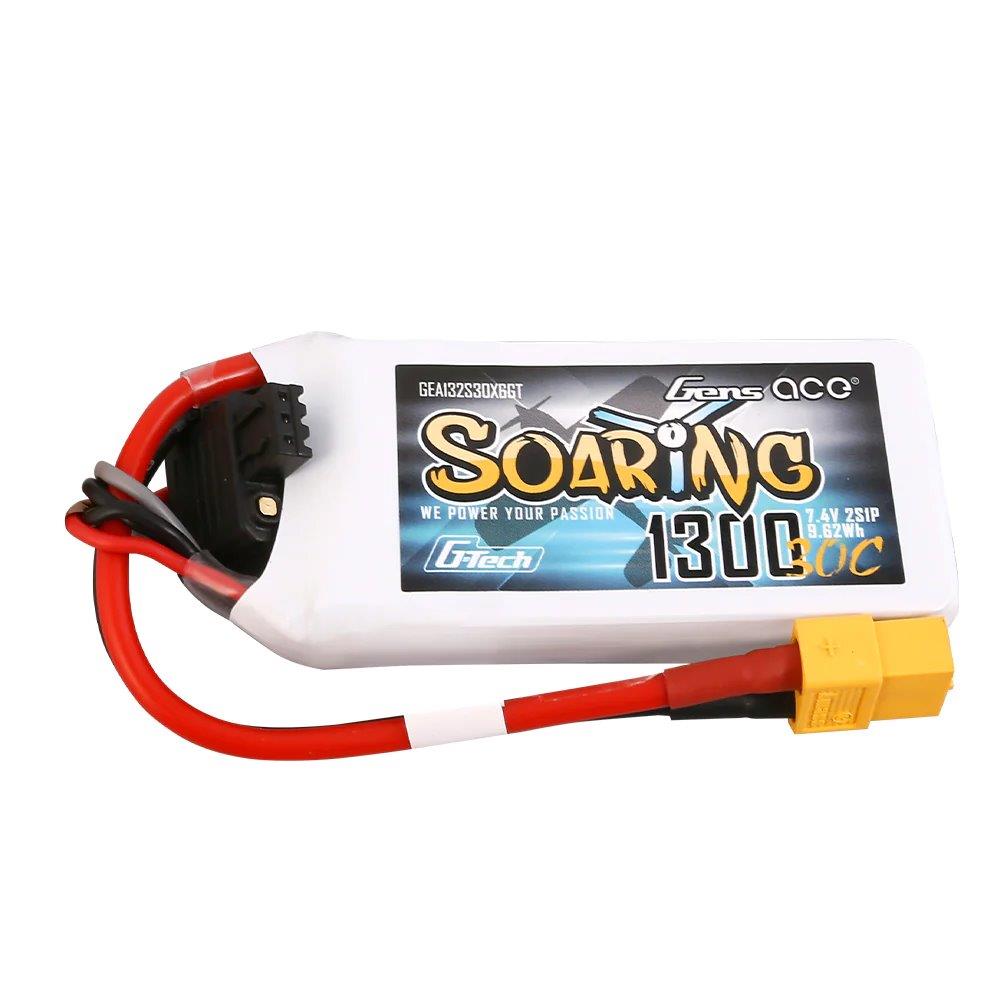 GensAce G-Tech Soaring 1300mAh 7.4V 30C 2S1P Lipo Battery Pack with XT60 plug