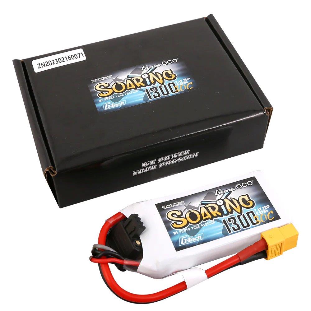 GensAce G-Tech Soaring 1300mAh 7.4V 30C 2S1P Lipo Battery Pack with XT60 plug - 2