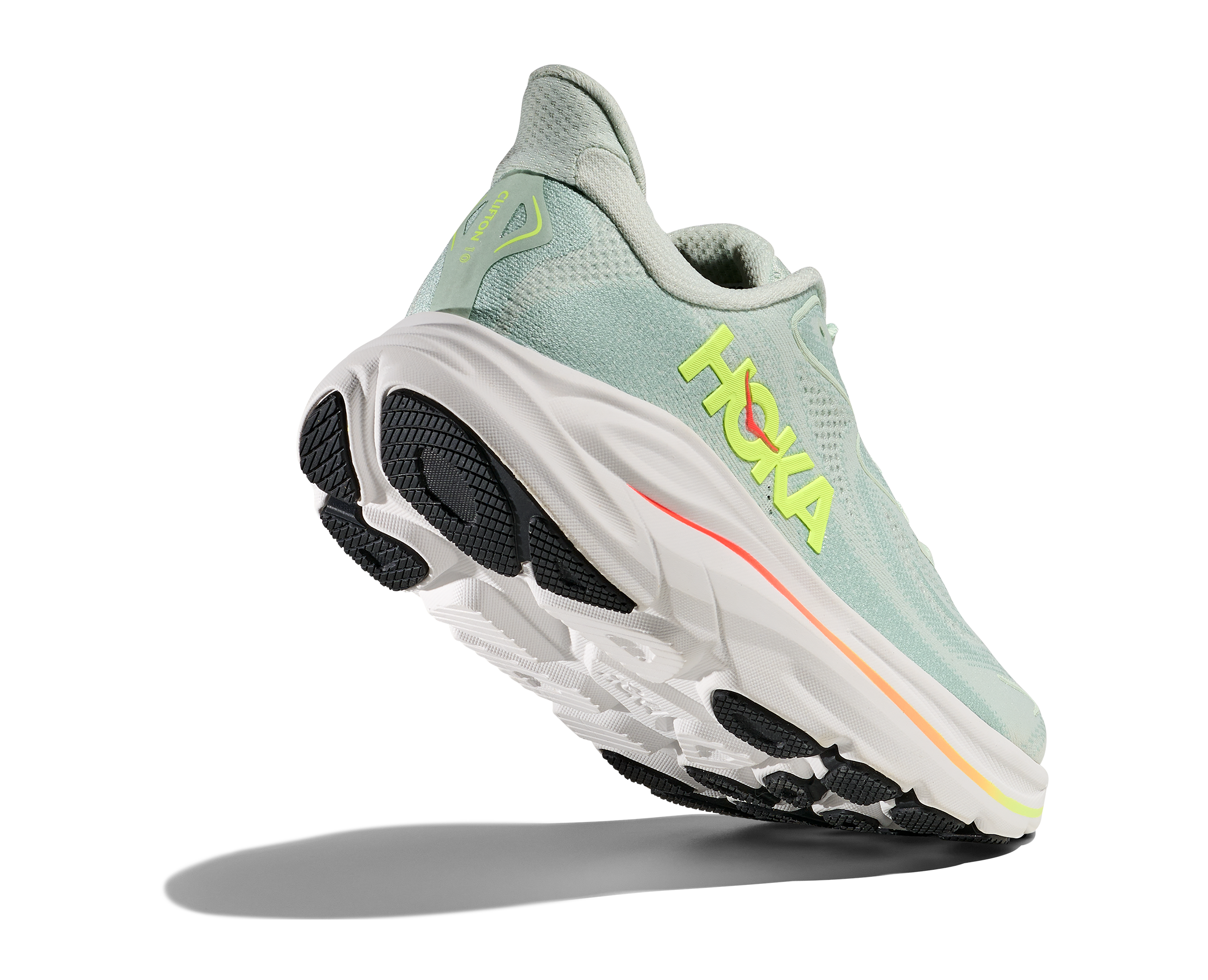 Hoka One One W Clifton 10 Wide - Sea Glass/Neon Flame - 5