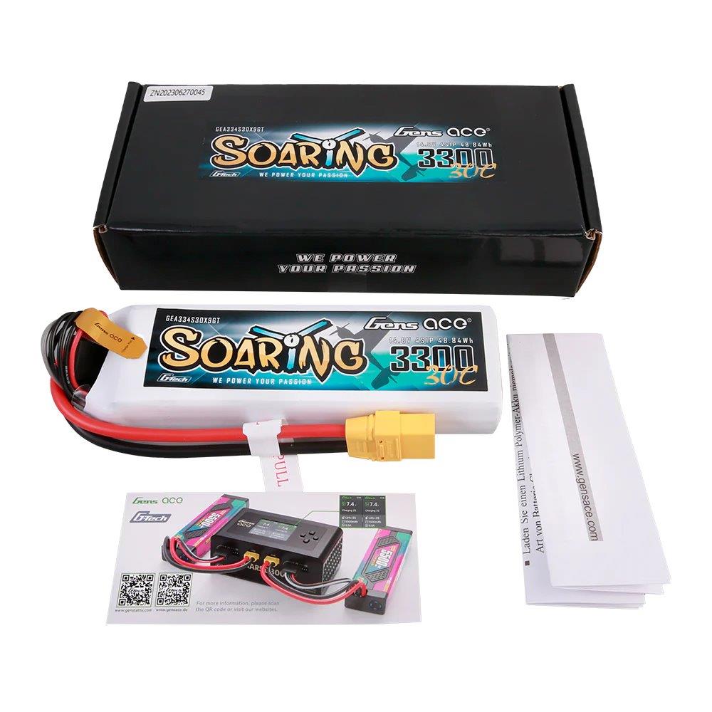 GensAce G-Tech Soaring 3300mAh 14.8V 30C 4S1P Lipo Battery Pack with XT90 plug - 2