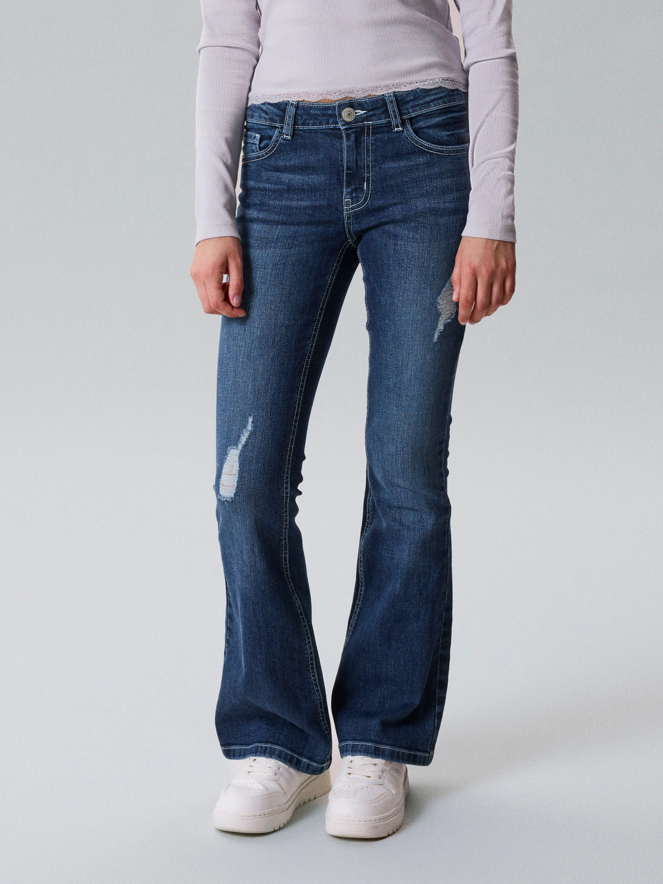 NLFBLIBLING DNM S LW FLARED PANT Dark Blue Denim Distressed - 5