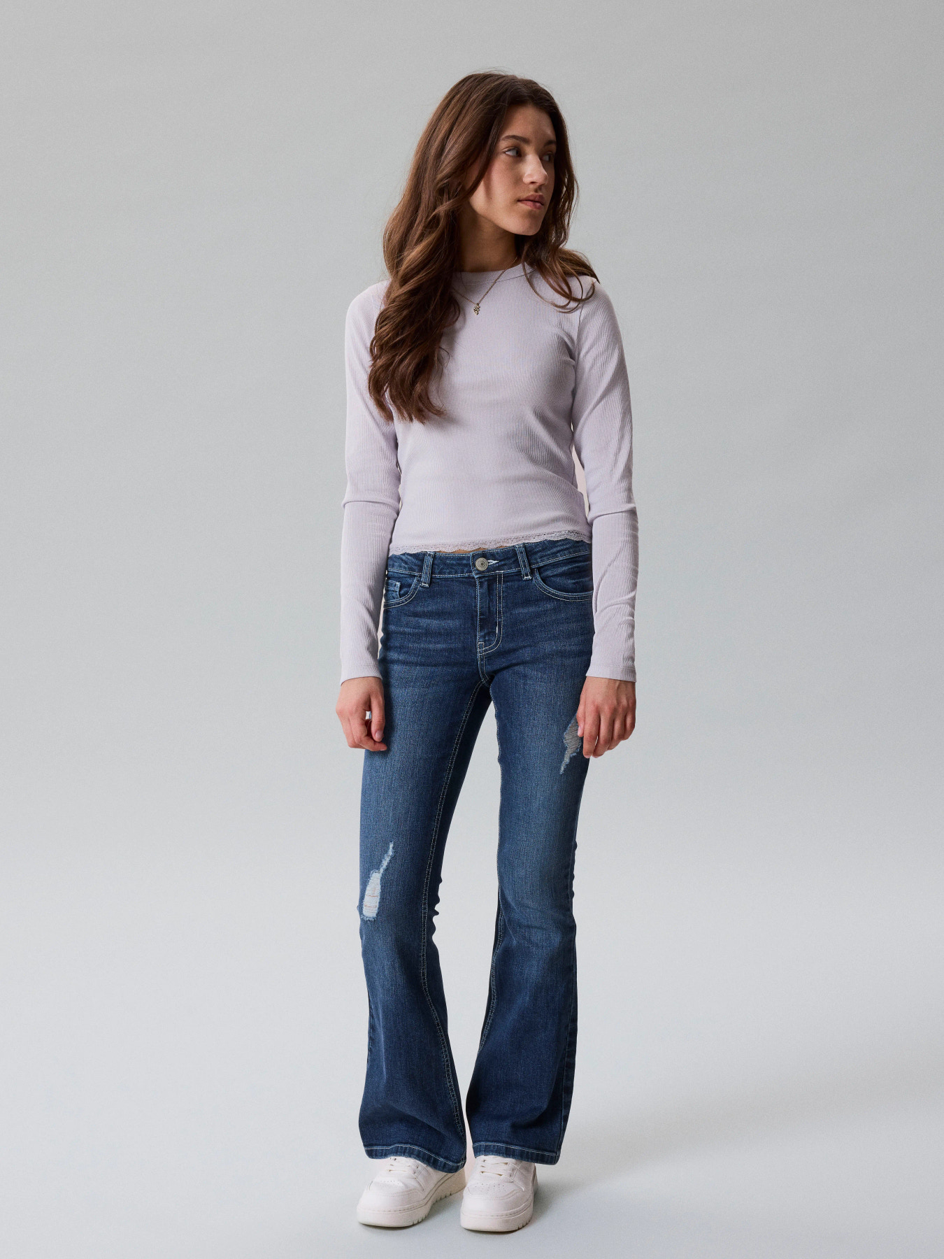 NLFBLIBLING DNM S LW FLARED PANT Dark Blue Denim Distressed - 6