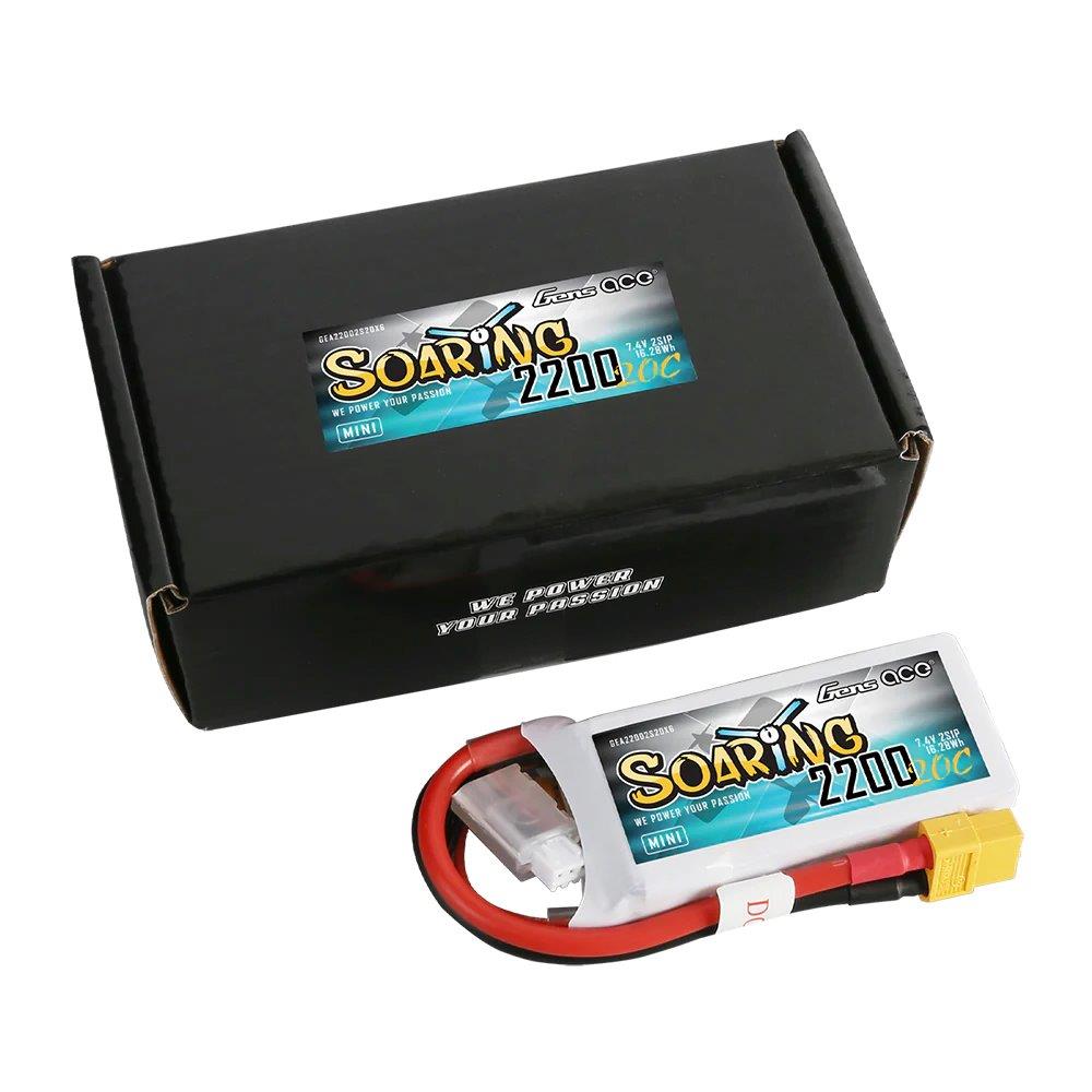 GensAce Soaring 2200mAh 2S 20C 7.4V LiPo Battery with XT60 Plug - 2