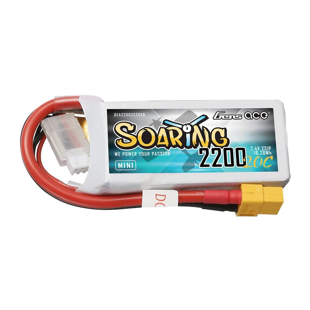 GensAce Soaring 2200mAh 2S 20C 7.4V LiPo Battery with XT60 Plug