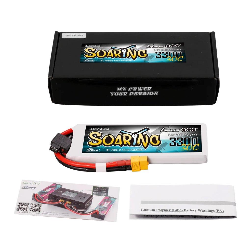 GensAce Soaring 3300mAh 2S 30C 7.4V G-Tech Lipo Battery with XT60 plug - 2