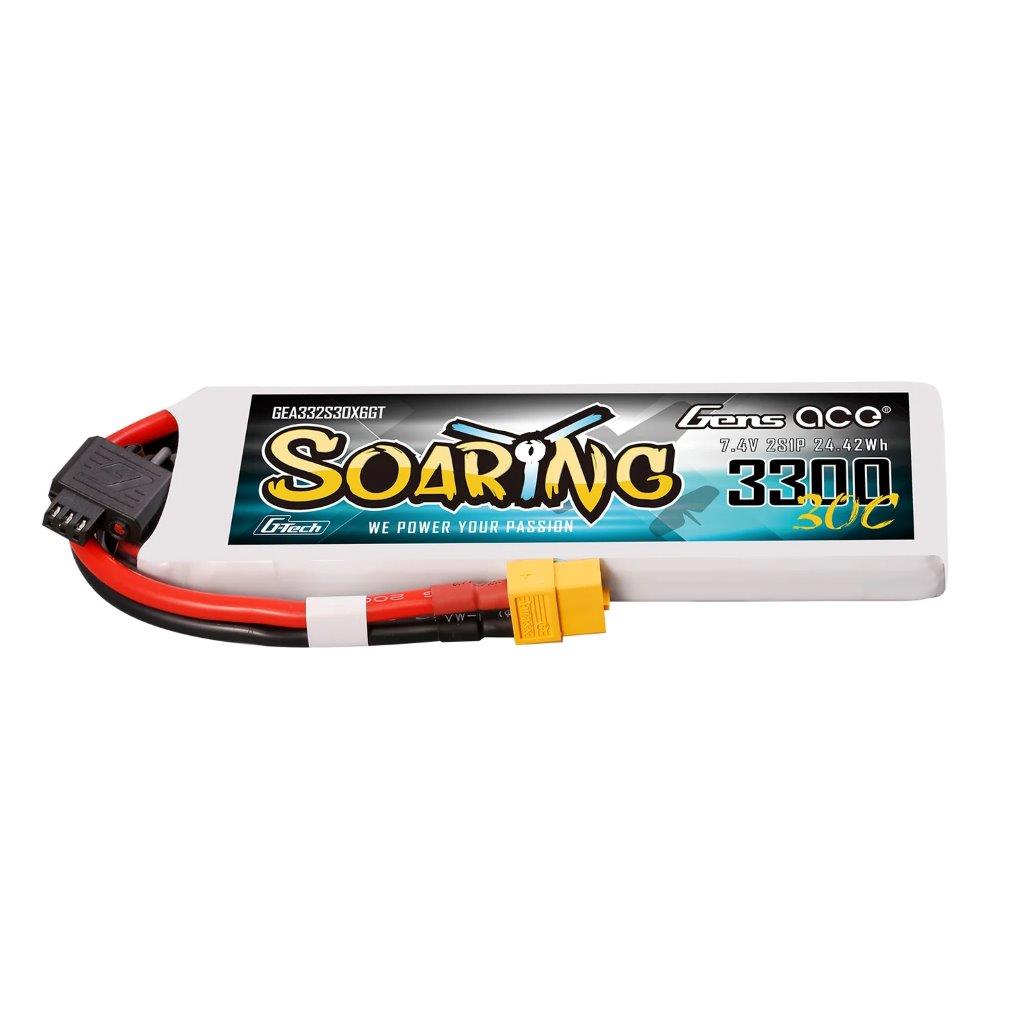 GensAce Soaring 3300mAh 2S 30C 7.4V G-Tech Lipo Battery with XT60 plug