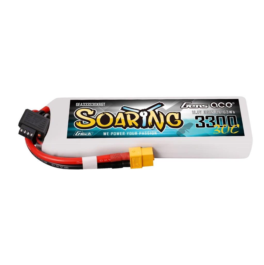 GensAce Soaring 3300mAh 3S 11.1V 30C G-Tech Lipo Battery with XT60 plug
