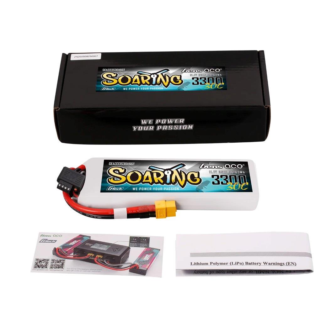 GensAce Soaring 3300mAh 3S 11.1V 30C G-Tech Lipo Battery with XT60 plug - 2