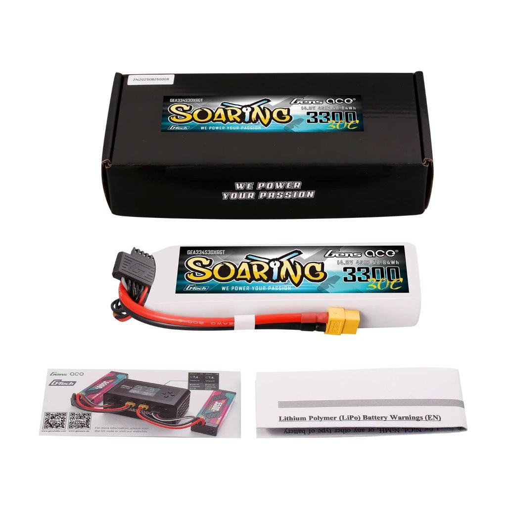 GensAce Soaring 3300mAh 4S 14.8V 30C G-Tech Lipo Battery with XT60 plug - 2