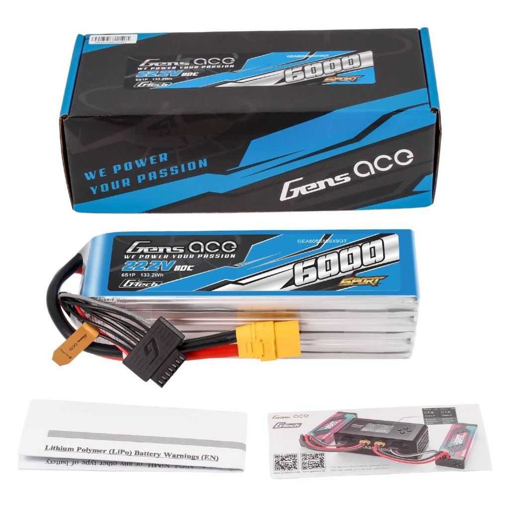 GensAce Sport G-Tech 6000mAh 22.2V 80C 6S1P Battery Pack w/ XT90 Plug (700Heli) - 2