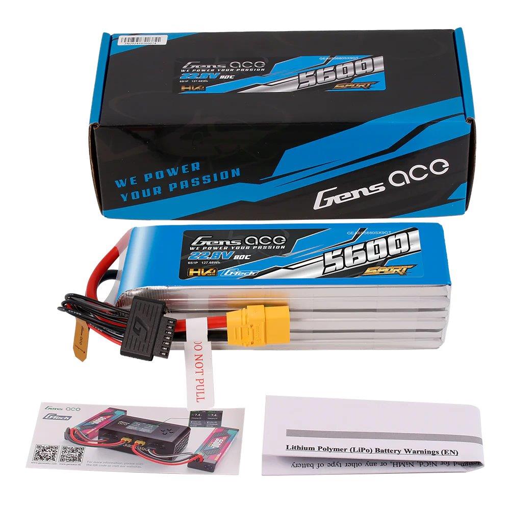GensAce Sport G-Tech HV 5600mAh 22.8V 80C 6S Lipo BattPack w/XT90 Plug (700Heli) - 2