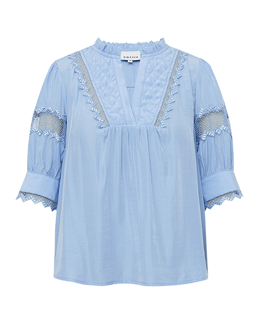 Blus Maria genombrutna detaljer ljusblå