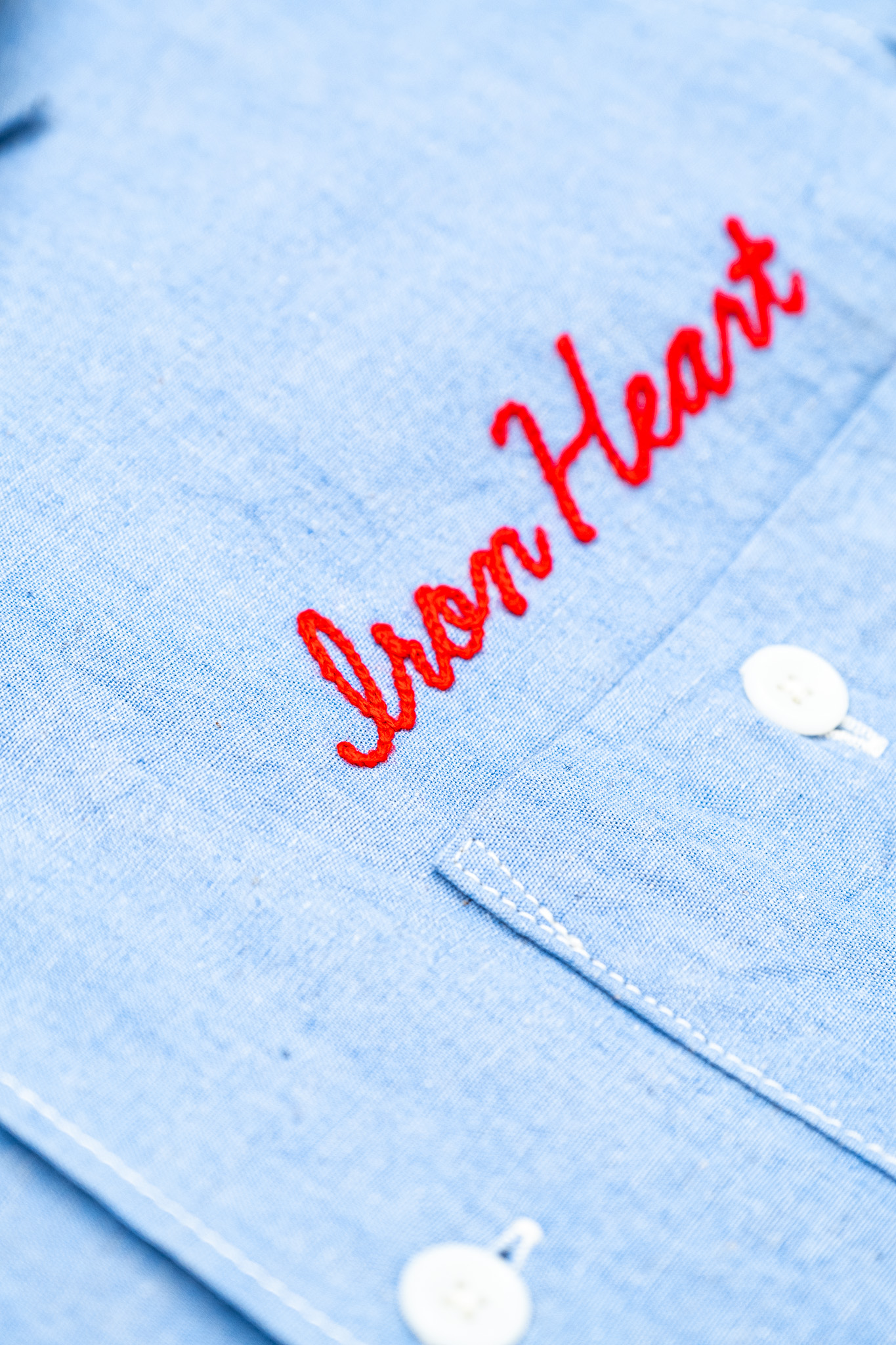 Iron Heart - IHSH-477-SAX 5oz Cotton Linen Open Collar Short Sleeve Shirt Sax Blue - 5