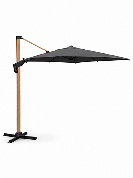 Sidohängt parasoll 300x300 cm i träimitation och grått tyg hos Åsen Sommarmöbler i Vara