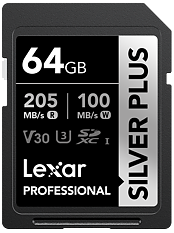 Lexar SDXC Professional SILVER Plus 1066x UHS-I/U3/A2/4K R205/W100 (V30) 64GB
