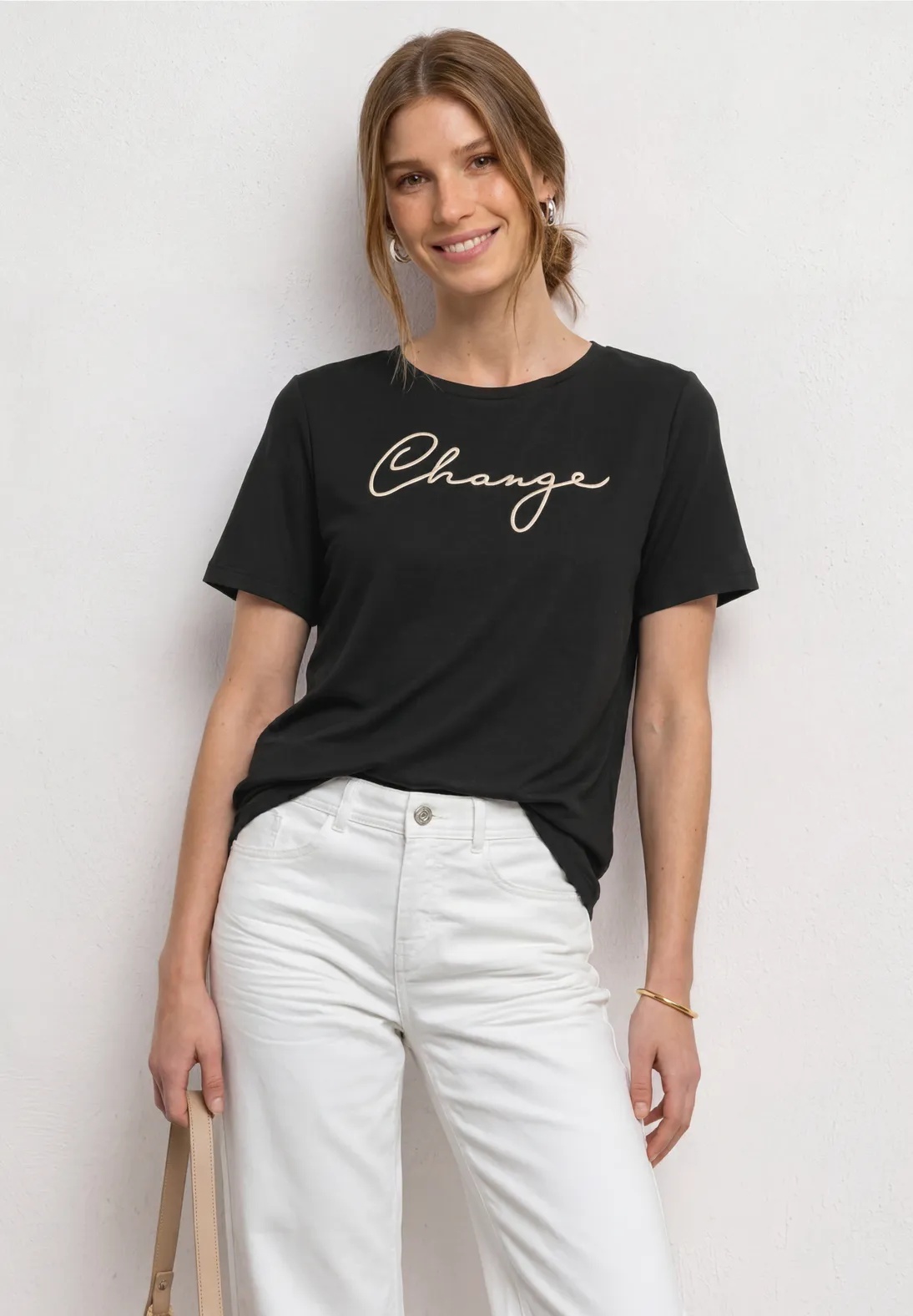 Shirt With Puff Print Wording - Black - Street One