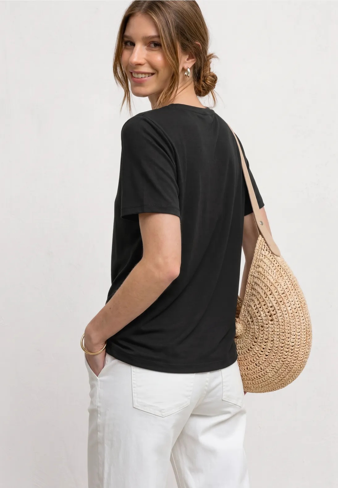 Shirt With Puff Print Wording - Black - Street One - 4