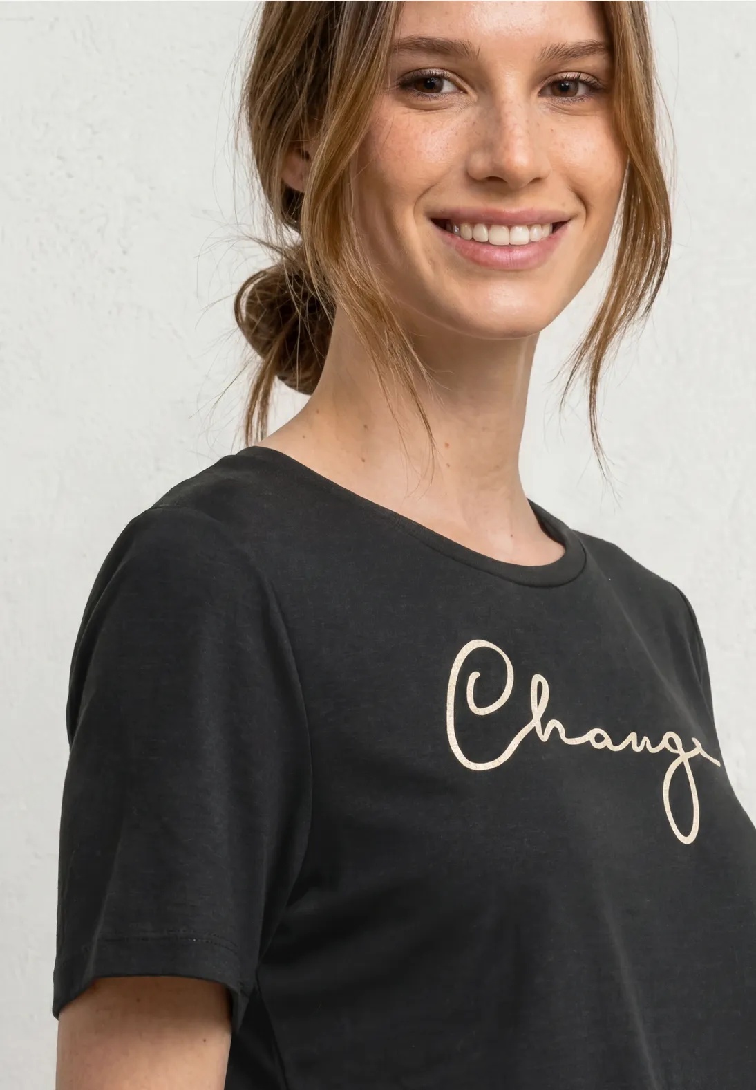 Shirt With Puff Print Wording - Black - Street One - 3