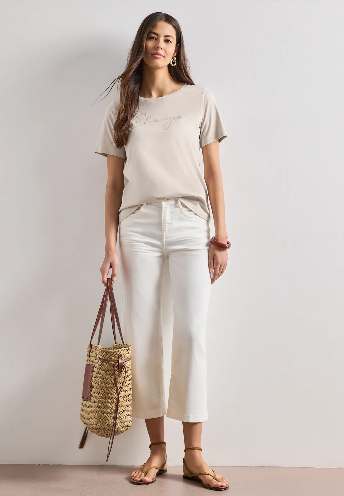 Shirt With Puff Print Wording - Clay Sand - Street One