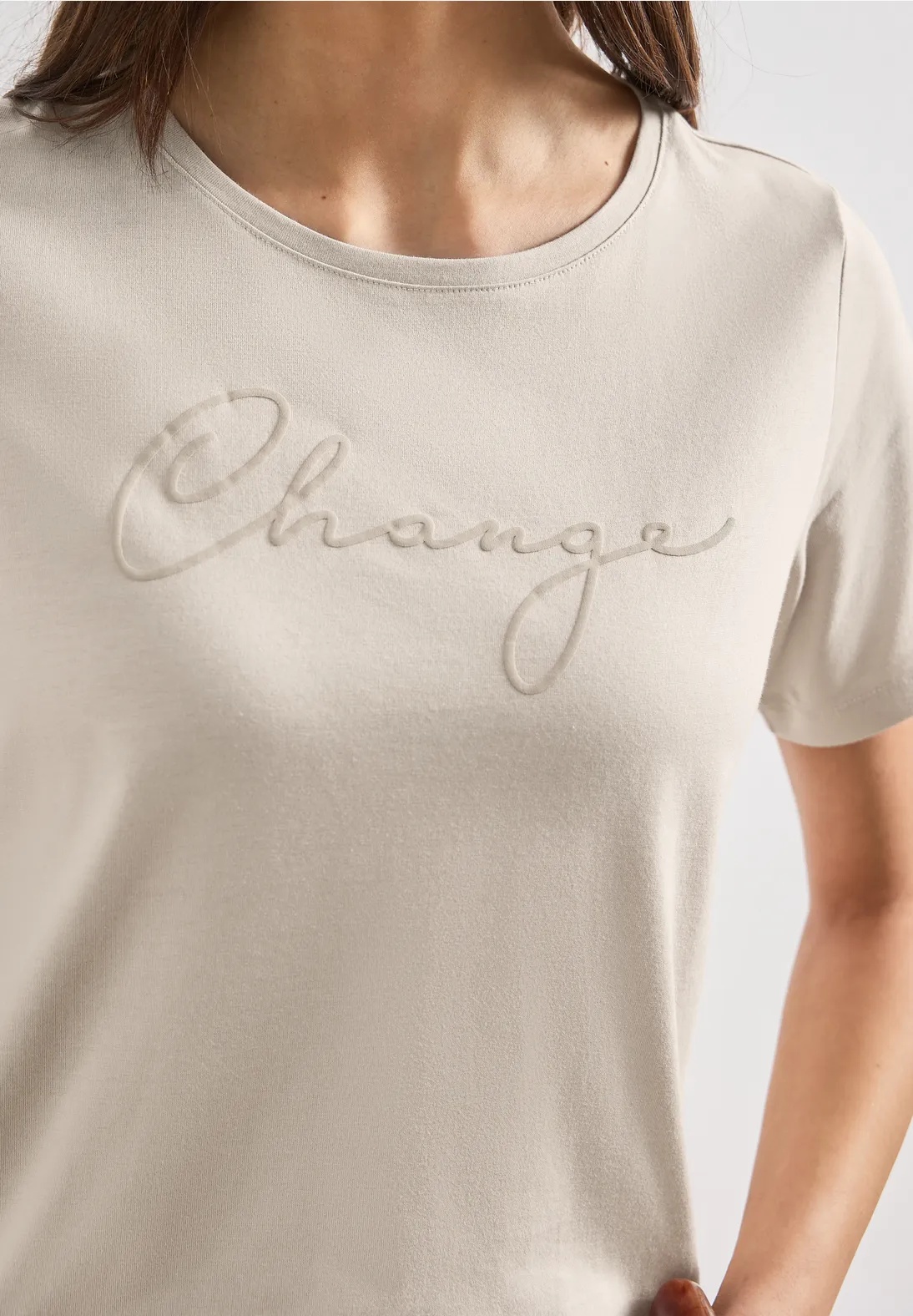 Shirt With Puff Print Wording - Clay Sand - Street One - 3