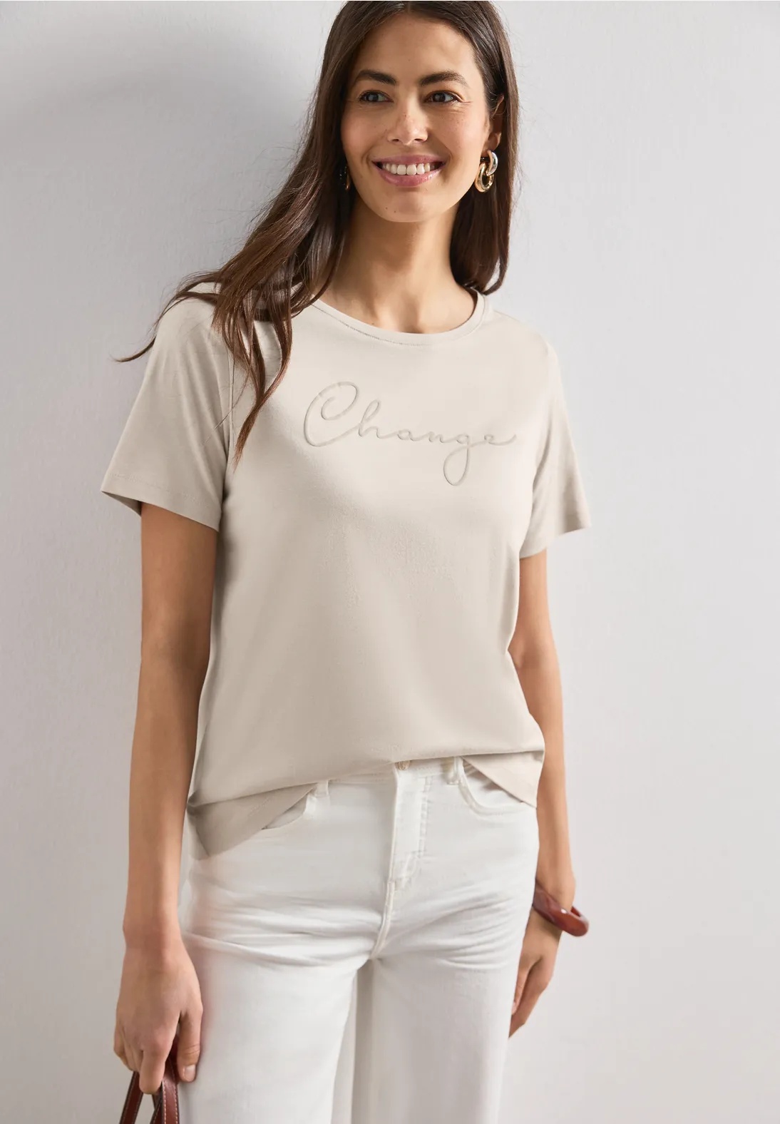 Shirt With Puff Print Wording - Clay Sand - Street One