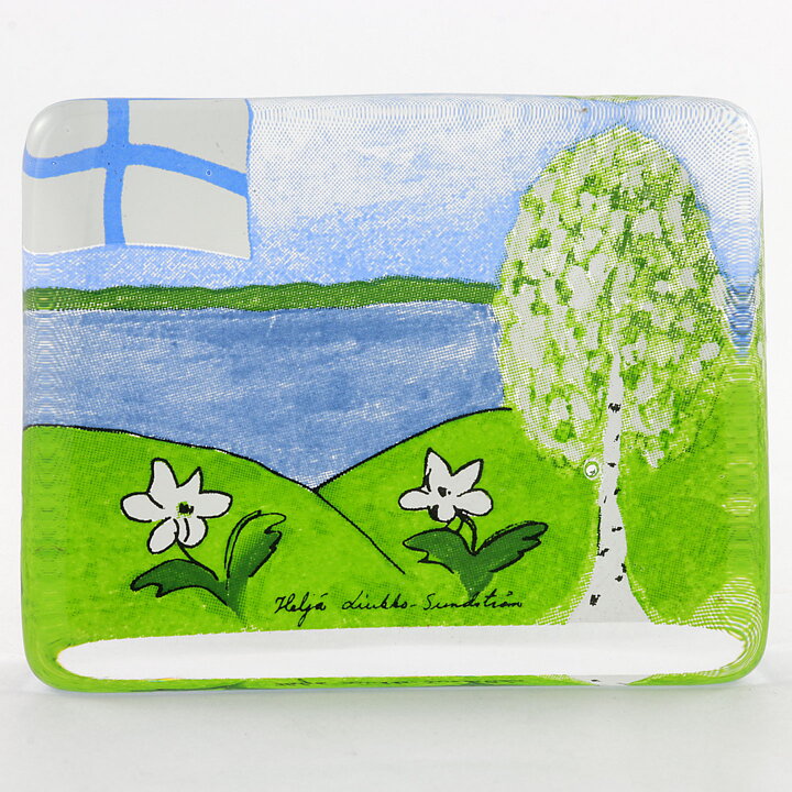 ヘルヤ・リウッコ・スンドストロム  Lasikorttiシリーズ  ガラスのカード『Spring in Finland』 フィンランドの春  8cm  2003年〈箱付き〉