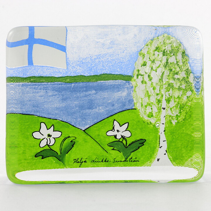 ヘルヤ・リウッコ・スンドストロム  Lasikorttiシリーズ  ガラスのカード『Spring in Finland』 フィンランドの春  8cm  2003年〈箱付き〉