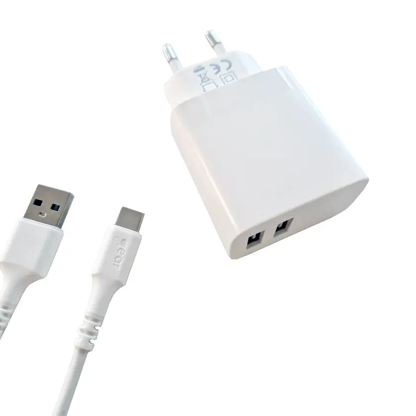 Laddare 2xUSB-A+sladd 1m USB-C