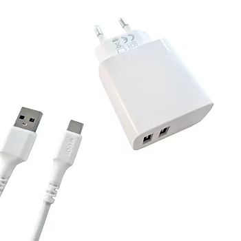 Laddare 2xUSB-A+sladd 1m USB-C