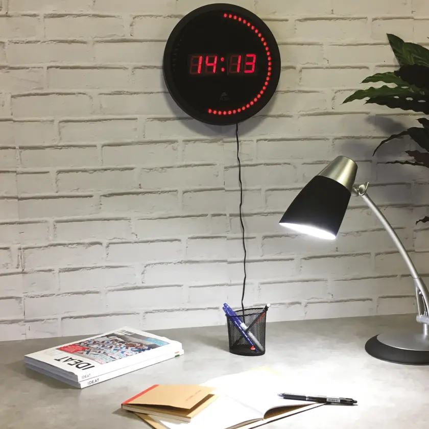 Väggklocka LED Ø30cm Svart/Röd - 5
