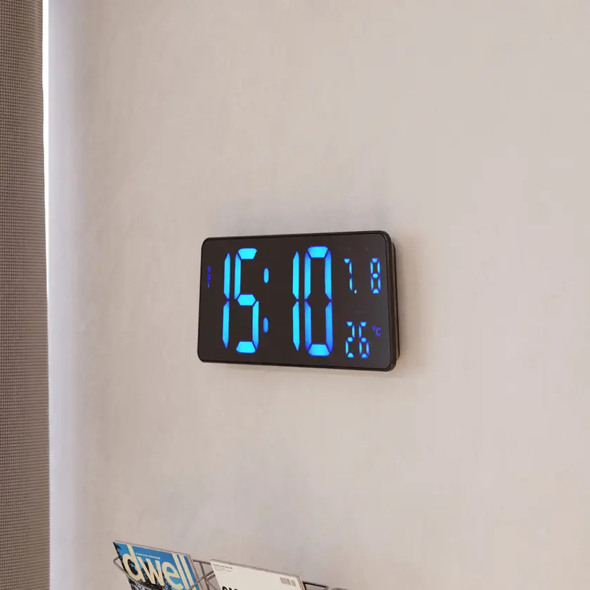 Vägg- Bordsklocka LCD Svart - 5