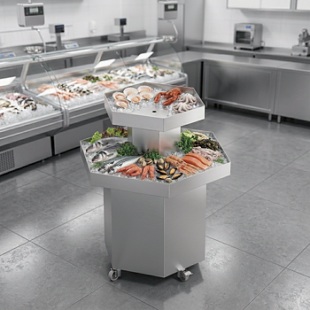 Double-level central counter for fish &amp; seafood