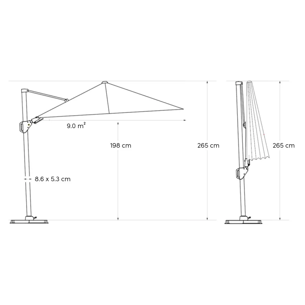 Parasoll 300x300 cm med teakfärgad stomme och champagnefärgat kapell