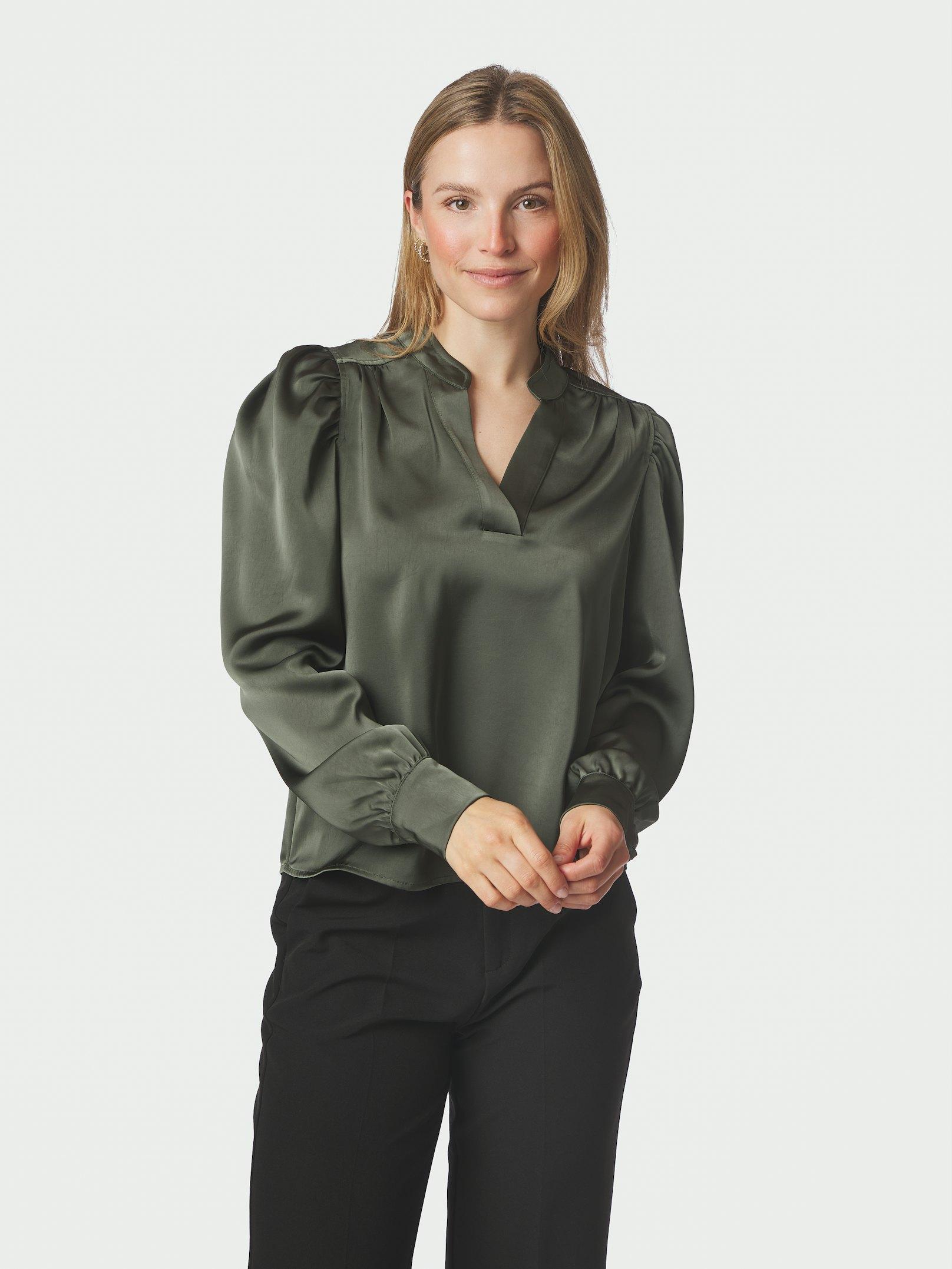 Rosslyn Heavy Sateen Blouse Deep Green - 3