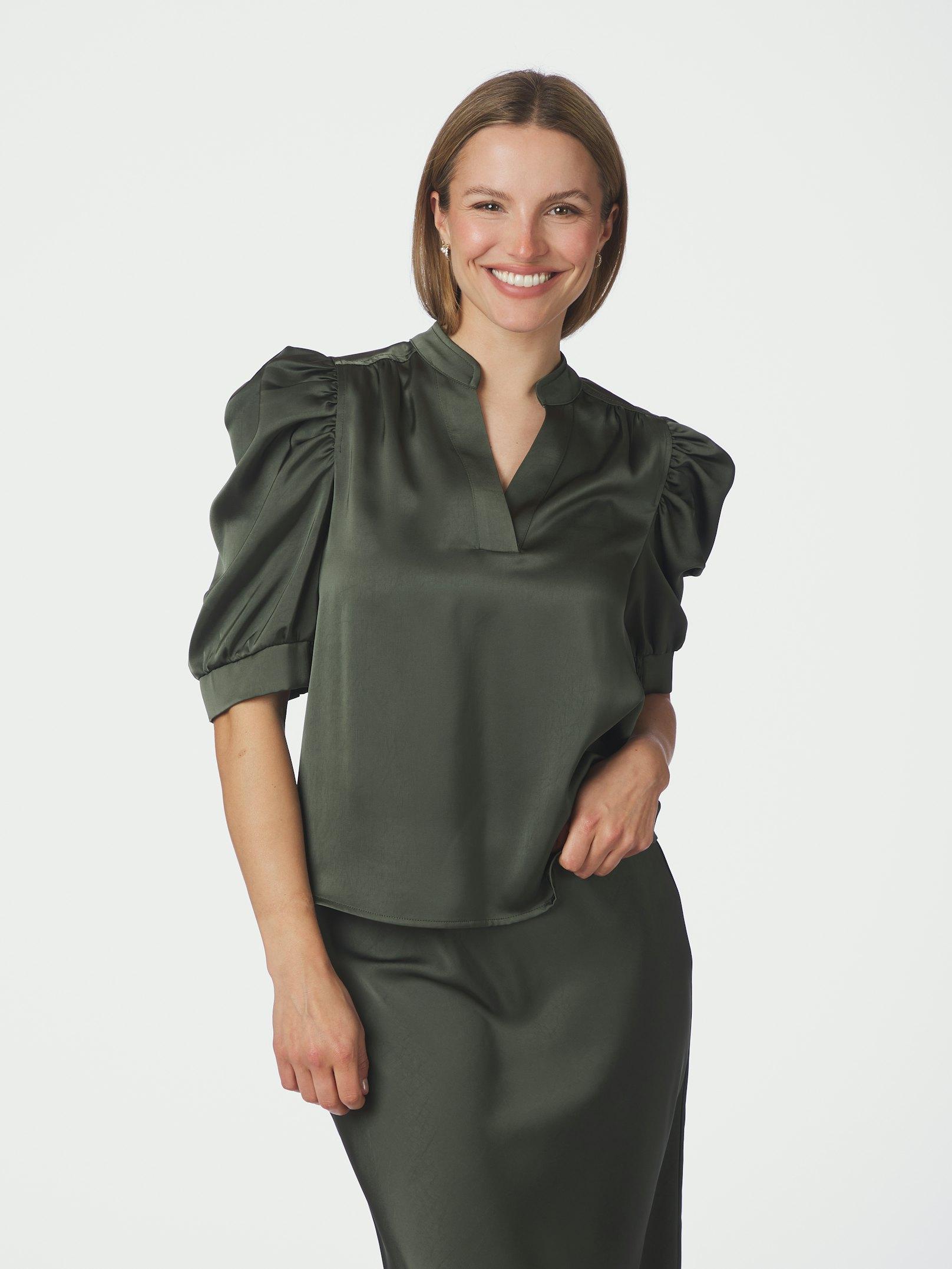 Roella Heavy Sateen Blouse Deep Green - 3