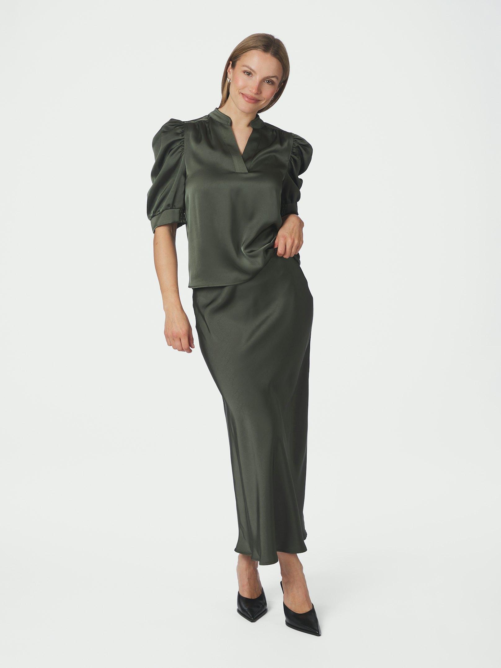 Vicky Heavy Sateen Skirt Deep Green - 5