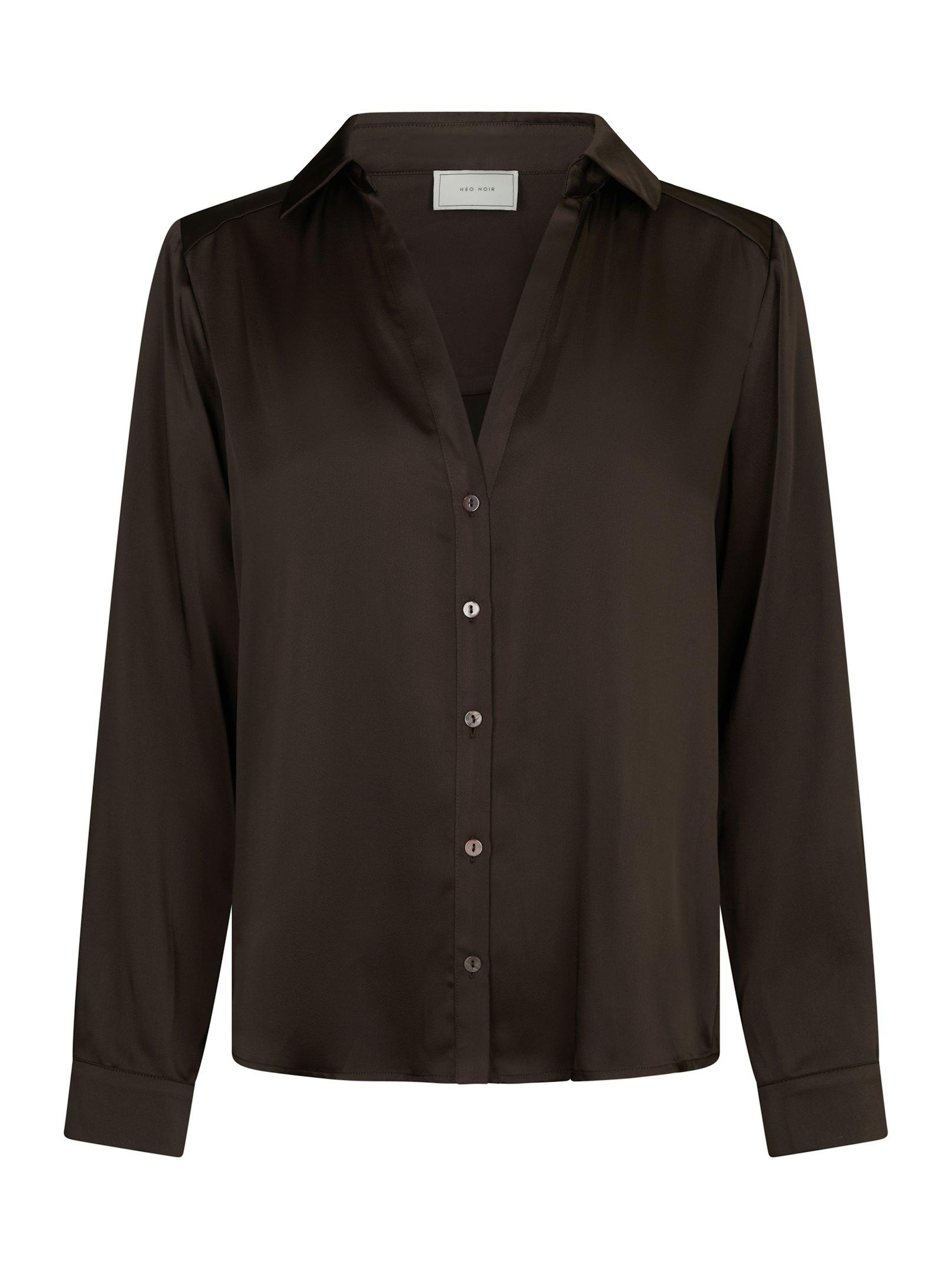 Hazelle Drapy Satin Shirt Dark brown