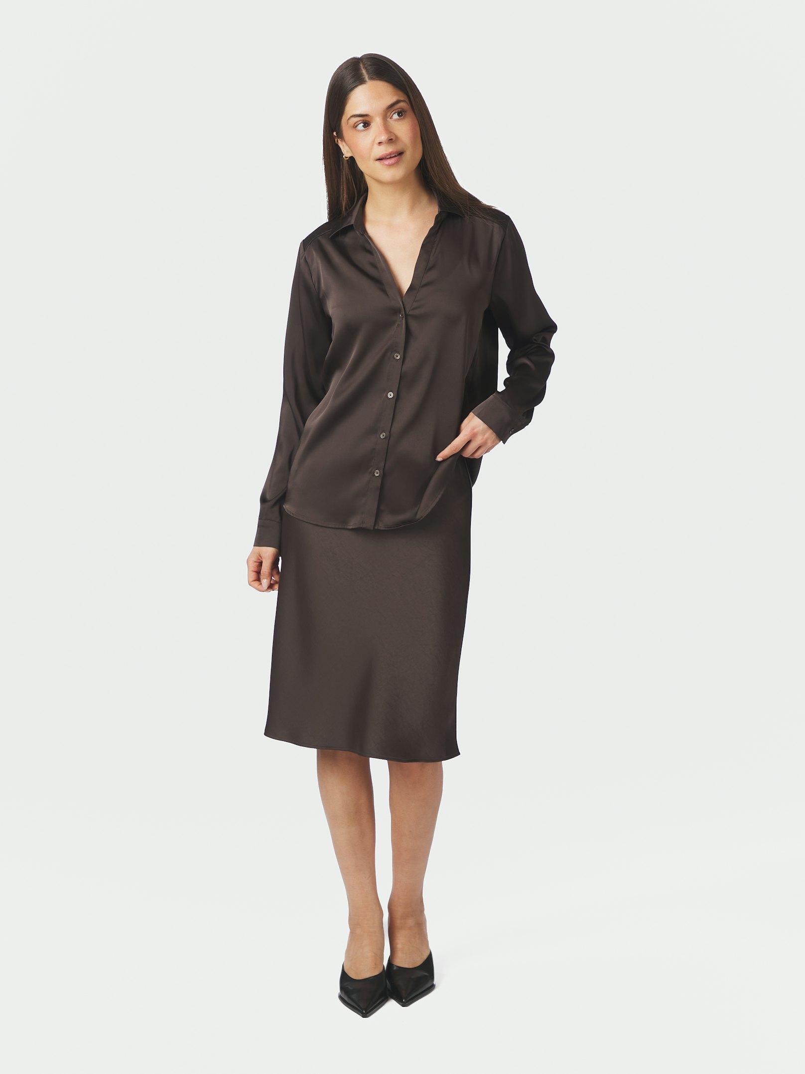 Hazelle Drapy Satin Shirt Dark brown - 5