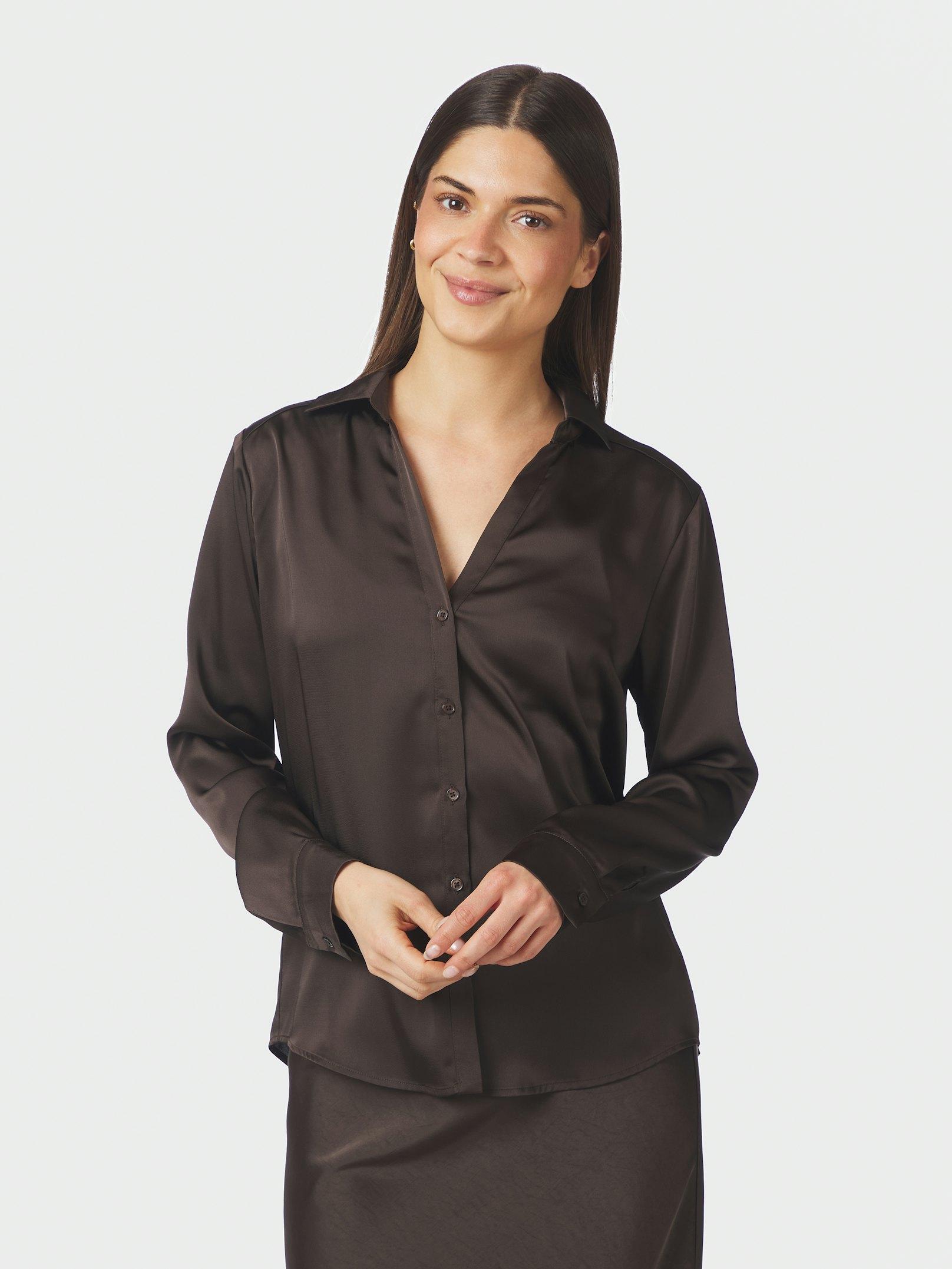 Hazelle Drapy Satin Shirt Dark brown - 3