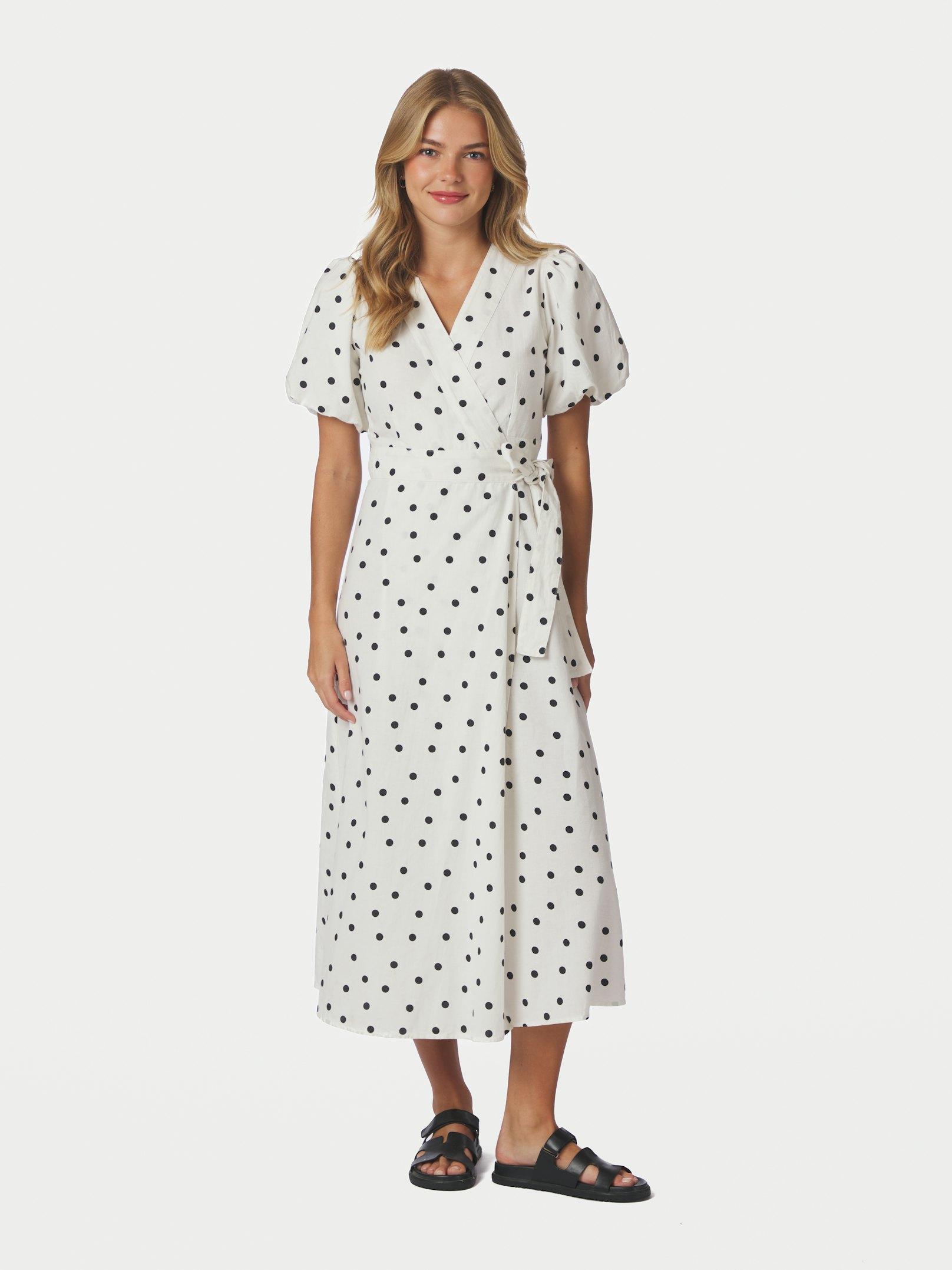 Clarine Linen Dot Dress White - 3
